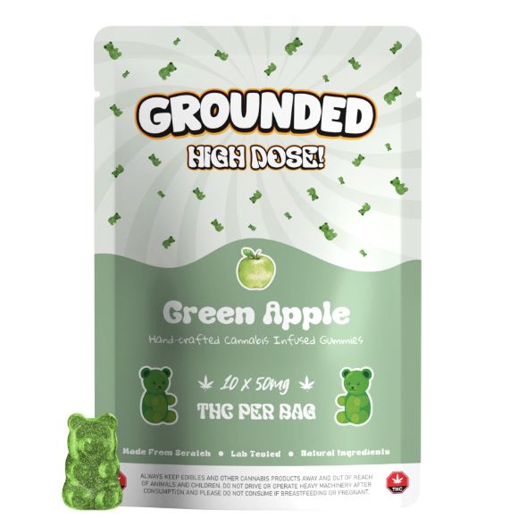 Grounded High Dose Bears – Green Apple 500mg Gummies