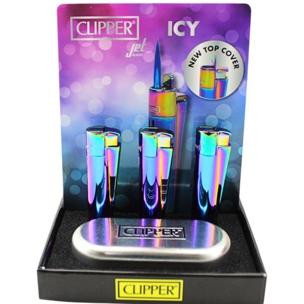 Clipper Electronic Jet Flame Lighter Gift Set - Icy