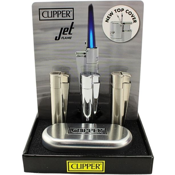 Clipper Electronic Jet Flame Lighter Gift Set - Silver