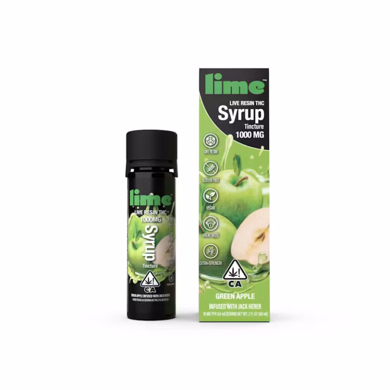 Lime 1000mg Live Resin THC Syrup Tincture | Green Apple