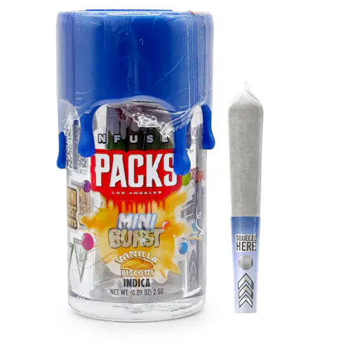 Packwoods Burst | 5pk 0.5g Infused Mini Prerolls | Vanilla Biscotti